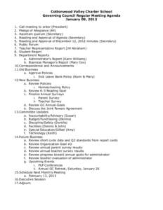 Cottonwood Valley Charter School Governing Council Regular Meeting Agenda January 09, [removed].