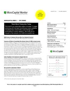 MicroCapital Monitor THE MICROFINANCE NEWSPAPER AUGUST 2013  |