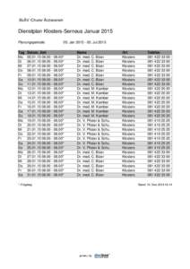 BüÄV /Churer Ärzteverein  Dienstplan Klosters-Serneus Januar 2015 Planungsperiode: Tag Mo