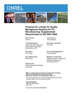 Proposal for a Guide for Quality Management Systems for PV Manufacturing: Supplemental Requirements to ISO