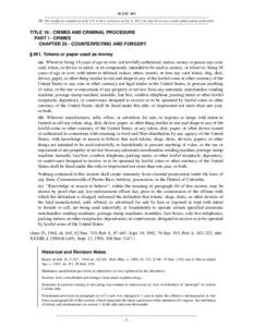 18 USC 491 NB: This unofficial compilation of the U.S. Code is current as of Jan. 4, 2012 (see http://www.law.cornell.edu/uscode/uscprint.html). TITLE 18 - CRIMES AND CRIMINAL PROCEDURE PART I - CRIMES CHAPTER 25 - COUNT