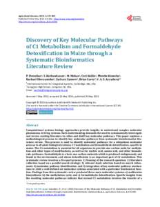 Agricultural Sciences, 2015, 6, Published Online May 2015 in SciRes. http://www.scirp.org/journal/as http://dx.doi.orgasDiscovery of Key Molecular Pathways of C1 Metabolism and Formaldehyde