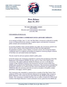 OHIO ETHICS COMMISSION William Green Building 30 West Spring Street, L3 Columbus, Ohio[removed]Telephone: ([removed]