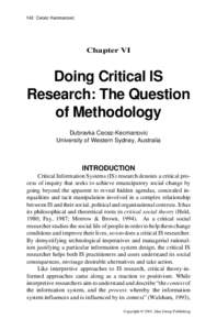 142 Cecez-Kecmanovic  Chapter VI Doing Critical IS Research: The Question