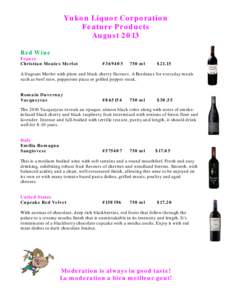 Yukon Liquor Corporation Feature Products August 2013 Red Wine  France