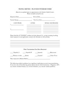 TRAVEL SERVICE – PLANNED ITINERARY FORM