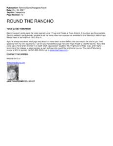 Publication: Rancho Santa Margarita News Date: Oct. 26, 2007 Section: Viewpoints Page Number: 12  ROUND THE RANCHO