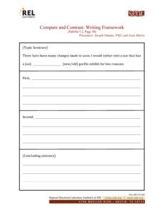 Compare and Contrast: Writing Framework (Exhibit 3.2, Page 50) Presenters: Joseph Dimino, PhD, and Joan Morris (Topic	
  Sentence)	
   There	
  have	
  been	
  many	
  changes	
  made	
  to	
  zoos;	
  I	
  wo