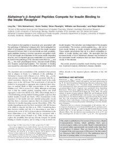 The Journal of Neuroscience, 2002, Vol. 22 RC221 1 of 5  Alzheimer’s ␤-Amyloid Peptides Compete for Insulin Binding to