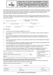 WORK HEALTH SAFETY MANAGEMENT SYSTEM Member Protection Declaration Form WHS 1300 Issued by: WHS Effective Date: 2 Apr 14