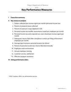 Oregon Department of Revenue 2010 Key Performance Measures I