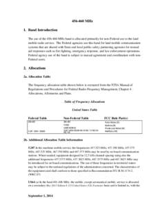 [removed]MHz 1. Band Introduction The use of the[removed]MHz band is allocated primarily for non-Federal use to the land mobile radio service. The Federal agencies use this band for land mobile communication systems that 