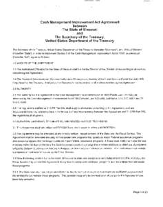 Cash Management Improvement Act Agreement between The State of Missouri and The Secretary of the Treasury, United States Department of the Treasury