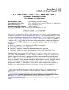 EPA Great Lakes Restoration Initiative 2013 Request for Applications - modified August 1, 2013