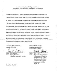 Joint Detennination of Safeguardability for Alteration in Form or Content ofIrradiated Fuel Elements Pursuant to Article VIlLC of the Agreement for Cooperation Concerning Civil Uses of Atomic Energy, signed April 4, 1972