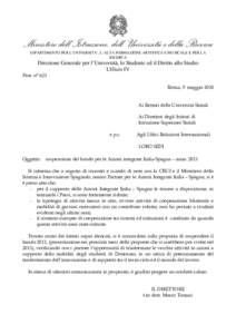 Nota per sospensione Azioni Integrate Italia-Spagna SITO