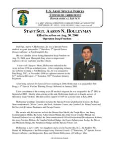 U.S. ARMY SPECIAL FORCES COMMAND (AIRBORNE) BIOGRAPHICAL SKETCH U.S. ARMY SPECIAL OPERATIONS COMMAND PUBLIC AFFAIRS OFFICE FORT BRAGG, NChttp://www.soc.mil