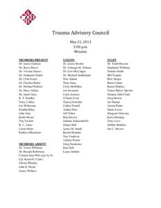 Trauma Advisory Council MEMBERS PRESENT Dr. James Graham Dr. Barry Pierce Dr. Viviana Suarez Dr. Nathaniel Smith