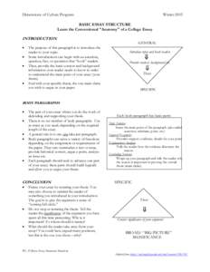 Dimensions of Culture Program  Winter 2015 BASIC ESSAY STRUCTURE Learn the Conventional 