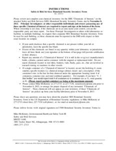 INSTRUCTIONS Safety & Risk Services Homeland Security Inventory Form RevPlease review and complete your chemical inventory for the DHS 