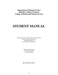 Department of Human Services Bachelor’s Degree Program College of Health and Human Services STUDENT MANUAL