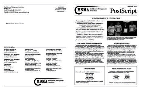 Mail Systems Management Association PO Box 1145 North Riverside, IL[removed]Visit the MSMA Web-site: msmanational.org  December 2005