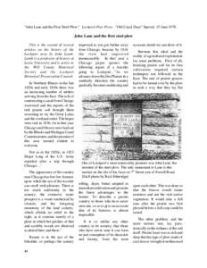“John Lane and the First Steel Plow.” Lockport Free Press. “Old Canal Days” Special, 15 June[removed]John Lane and the first steel plow This is the second of several articles on the history of the Lockport area by