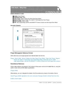 Pogue / Knowledge / Citation / ASA style / Computer hardware / Amazon Kindle / Parenthetical referencing / Bibliography / Library science / David Pogue