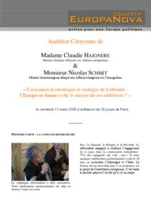 action pour une Europe politique  Audition Citoyenne de Madame Claudie HAIGNERE Ministre française déléguée aux Affaires européennes