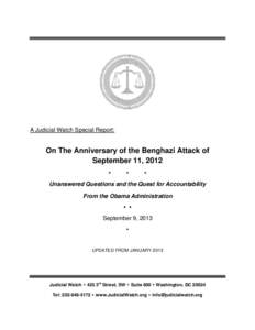 A Judicial Watch Special Report:  On The Anniversary of the Benghazi Attack of September 11, 2012 