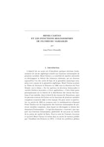 HENRI CARTAN ET LES FONCTIONS HOLOMORPHES DE PLUSIEURS VARIABLES par Jean-Pierre Demailly