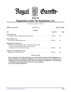 Part II Regulations under the Regulations Act Printed by the Queen’s Printer Halifax, Nova Scotia  Vol. 25, No. 6