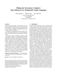 Mining the Ecosystem to Improve Type Inference For Dynamically Typed Languages Boris Spasojevi´c, Mircea Lungu,
