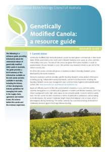 Agricultural Biotechnology Council of Australia  Genetically Modified Canola: a resource guide RESOURCE GUIDE 1