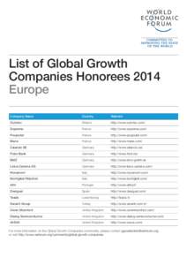 List of Global Growth Companies Honorees 2014 Europe Company Name  Country