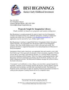 Feb. 22, 2013 For immediate release Contact: Barbara Brown, (Proposals Sought for Imagination Library