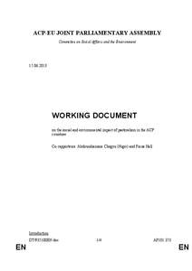 ACP-EU JOINT PARLIAMENTARY ASSEMBLY Committee on Social Affairs and the Environment[removed]WORKING DOCUMENT