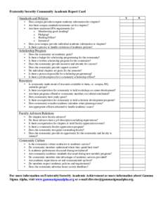 Fraternity/Sorority Community Academic Report Card Standards and Policies • • •