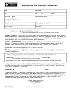 Application for Gold Star Family License Plate Clear Form Name Street Address