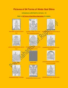 Pictures of 64 Forms of Hindu God Shiva mAheshwara (aShTAshTa) mUrtams - 64 Refer to 64 Forms of God Shiva Description for details. linga murthy, God shiva in formless