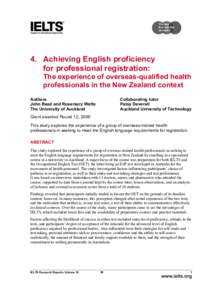 4. Achieving English proficiency for professional registration: The experience of overseas-qualified health professionals in the New Zealand context Authors John Read and Rosemary Wette