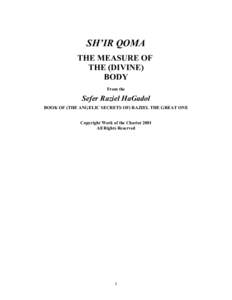 SH’IR QOMA THE MEASURE OF THE (DIVINE) BODY From the