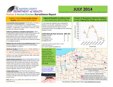 JULY[removed]This report focuses on diseases that can spread from animals to humans (zoonotic diseases). Human & Animal Disease Surveillance Report Madison County Communicable Disease