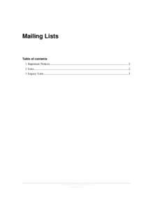 Mailing Lists  Table of contents 1 Important Notices......................................................................................................... 2 2 Lists.....................................................