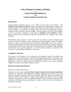 Code of Business Conduct and Ethics of Cooper-Standard Holdings Inc. and Cooper-Standard Automotive Inc. Introduction