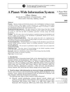 The current issue and full text archive of this journal is available at www.emeraldinsight.comhtm A Planet-Wide Information System Gilbert Ahamer