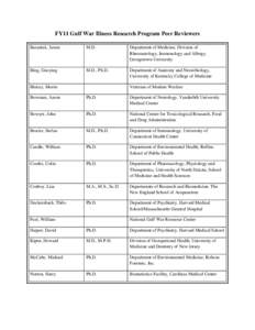 FY11 Gulf War Illness Research Program Peer Reviewers Baraniuk, James M.D.  Department of Medicine, Division of