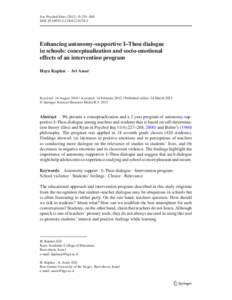 Soc Psychol Educ:251–269 DOIs11218Enhancing autonomy-supportive I–Thou dialogue in schools: conceptualization and socio-emotional effects of an intervention program