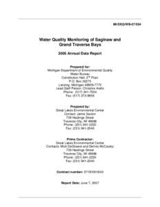 MI/DEQ/WB[removed]Water Quality Monitoring of Saginaw and Grand Traverse Bays 2005 Annual Data Report