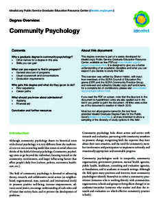 Idealist.org Public Service Graduate Education Resource Center (idealist.org/psgerc)  Degree Overview: Community Psychology Contents